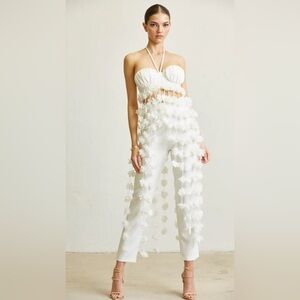 BLITHE LA Masterpiece Set White 3D Floral Petal Corset Top & Skinny Leg Pants M